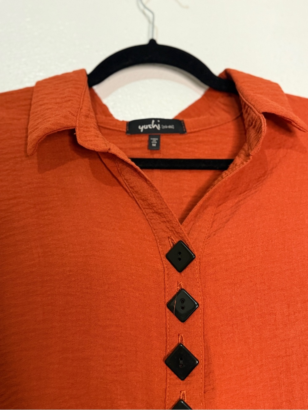 Yushi Burnt Orange Collared Button-Accent Tunic Top. Sz M. - Picture 2 of 8